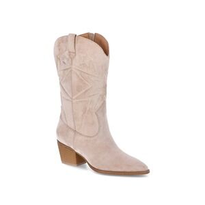 Women's Size 8, Faux Suede Embroidered Time & Tru Western Boots, Beige Sand